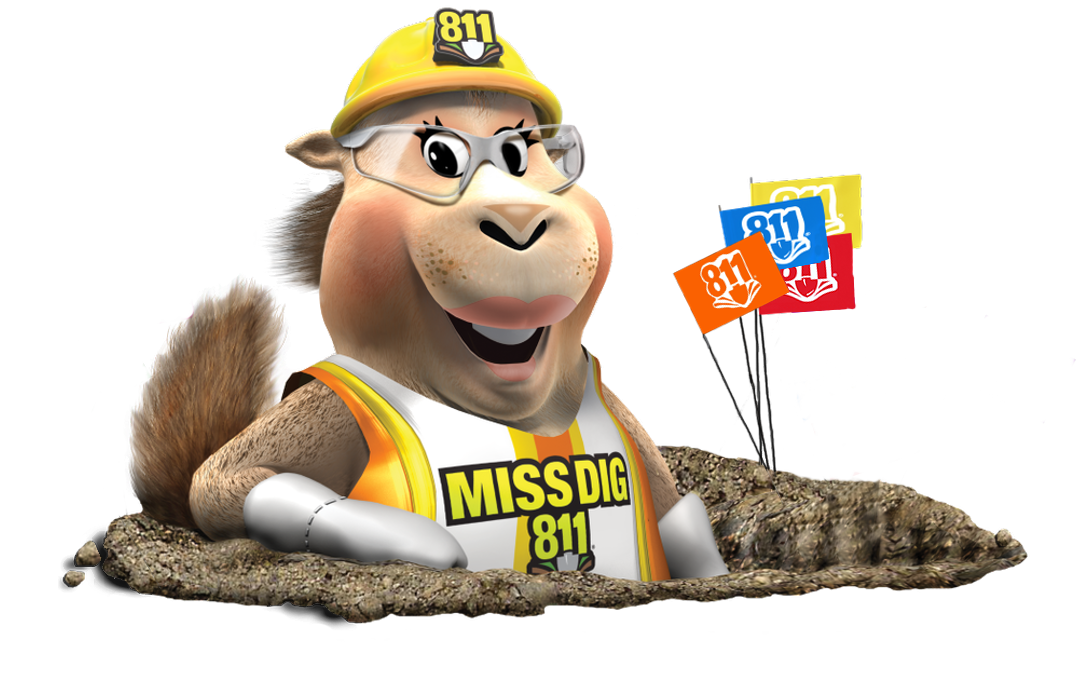 Miss_Diggy_with_orange_blue_red_yellow_flags