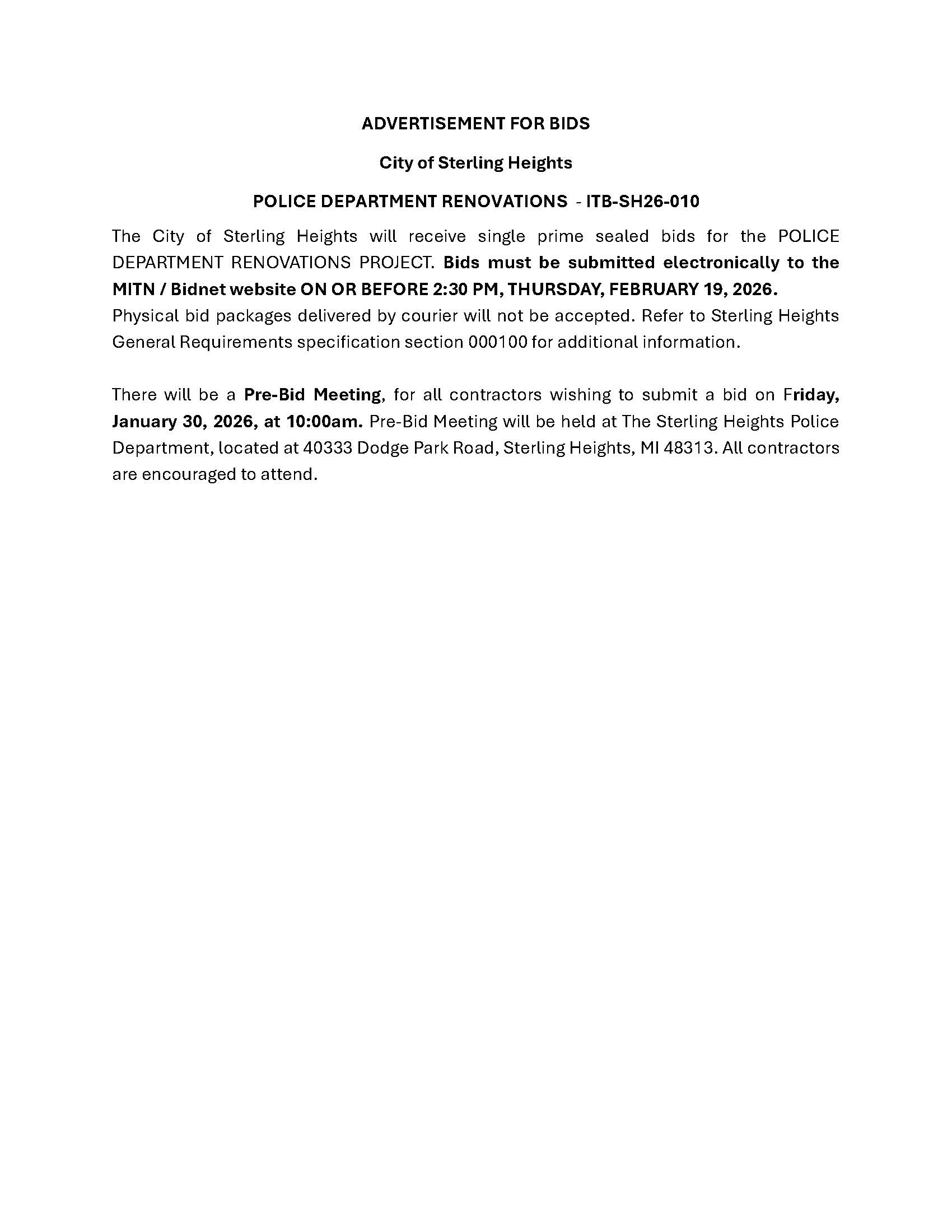 Advertisement ITB-SH26-010